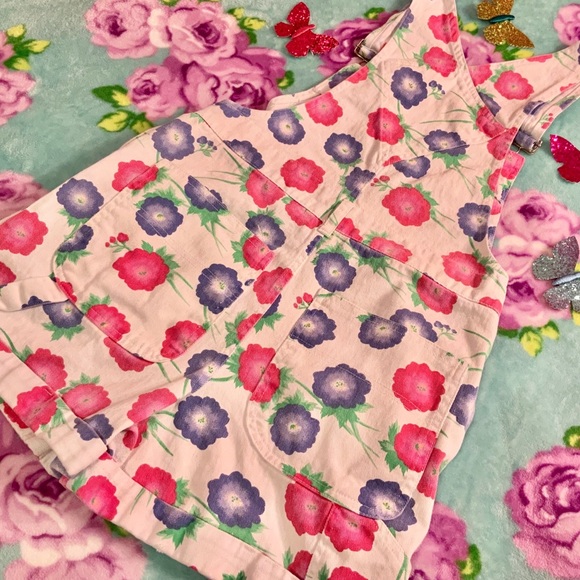 Vtg 90’s White Denim Overalls Pink Purple Flowers - Picture 5 of 9